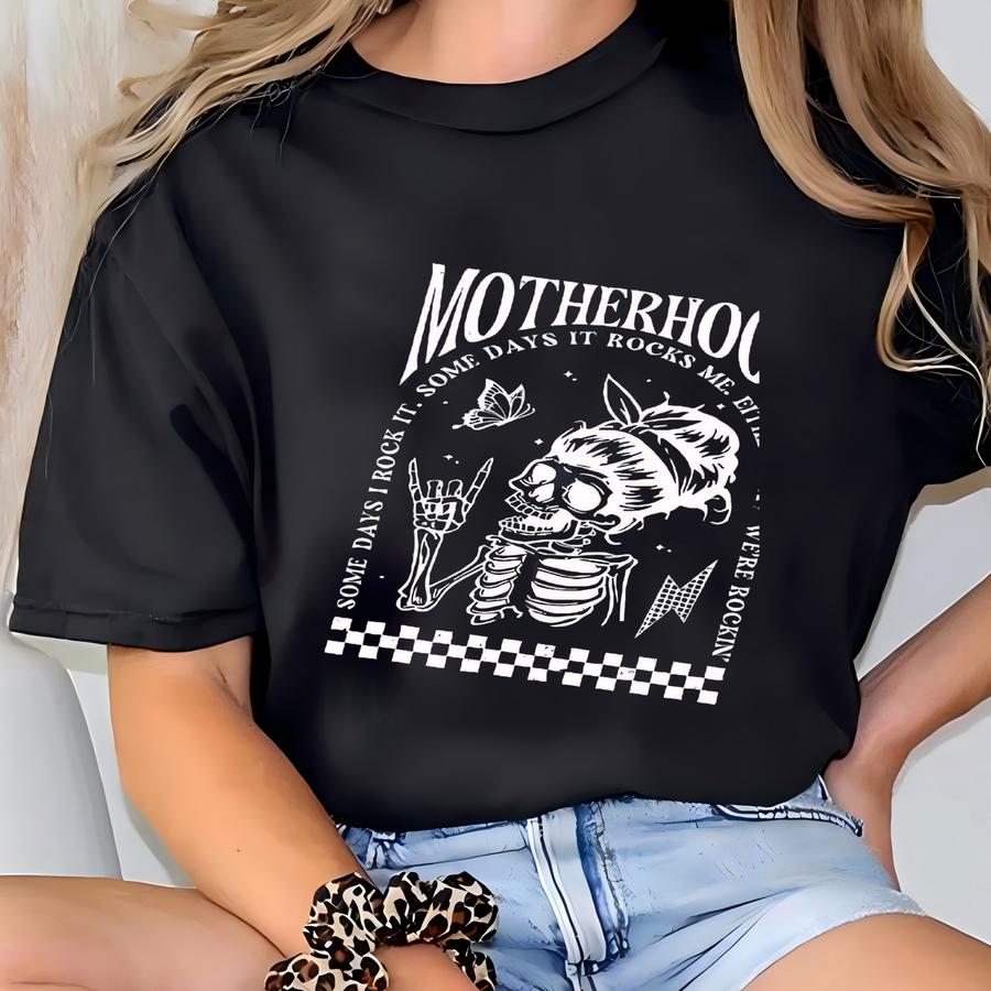 Rocking Mom Skeleton Hoodie: Motherhood Graphic Sweatshirt T-shirt