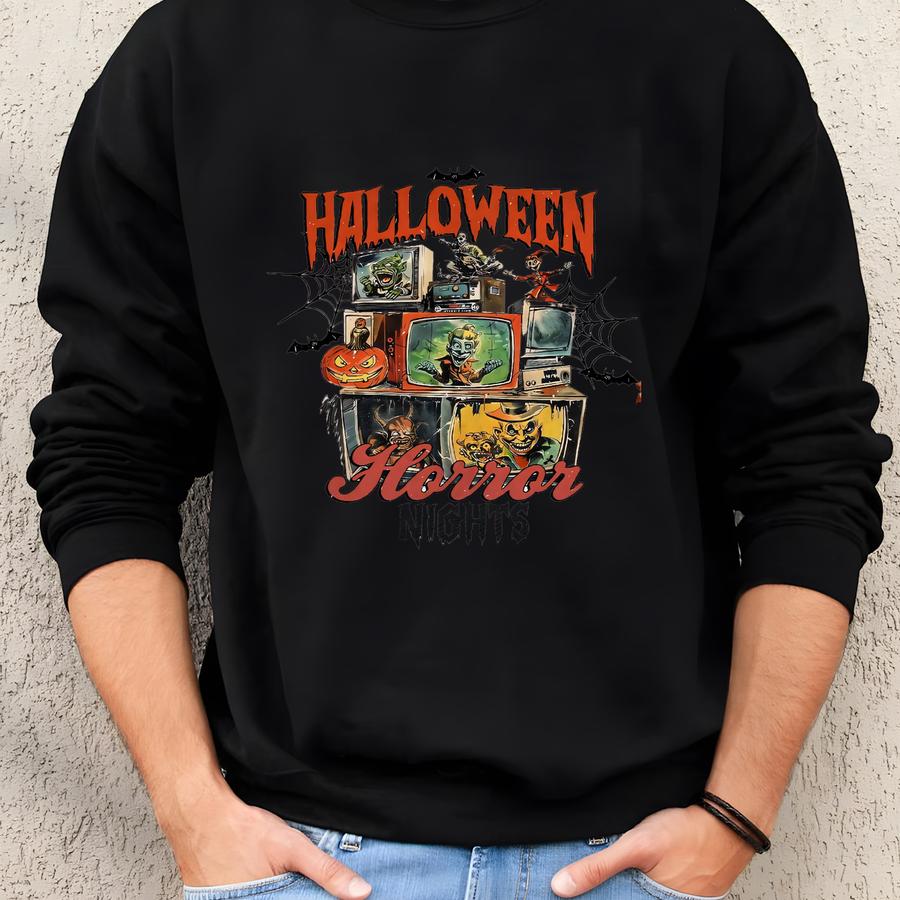 Halloween Horror Nights Shirt: Retro Movie Graphic Tee Sweatshirt Halloween Horror Nights Shirt: Retro Movie Graphic Tee Sweatshirt