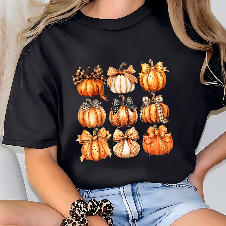 Retro Fall Sweatshirt With Girly Coquette Bow Sweatshirt, Pumpkin Coquette Sweater, Cute Autumn Shirt, Fall Graphic Hoodie, Thanksgiving Tee T-shirt
