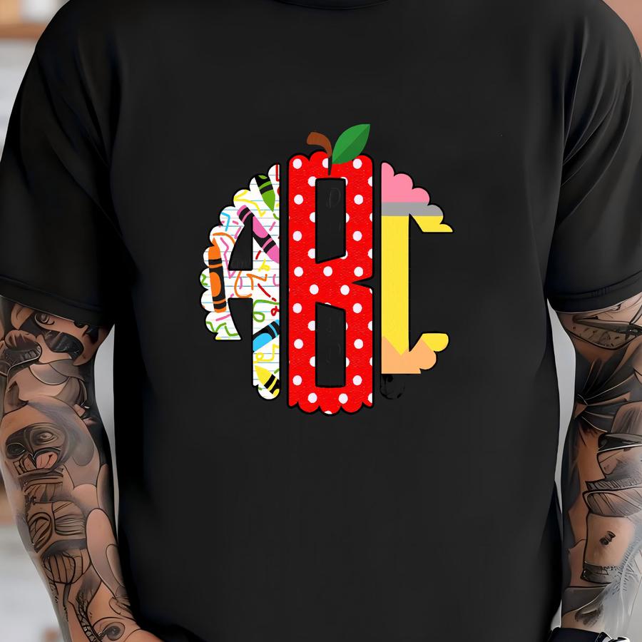 Back To School Custom Monogram Graphic Top/hoodie - Add Custom Initials T-shirt