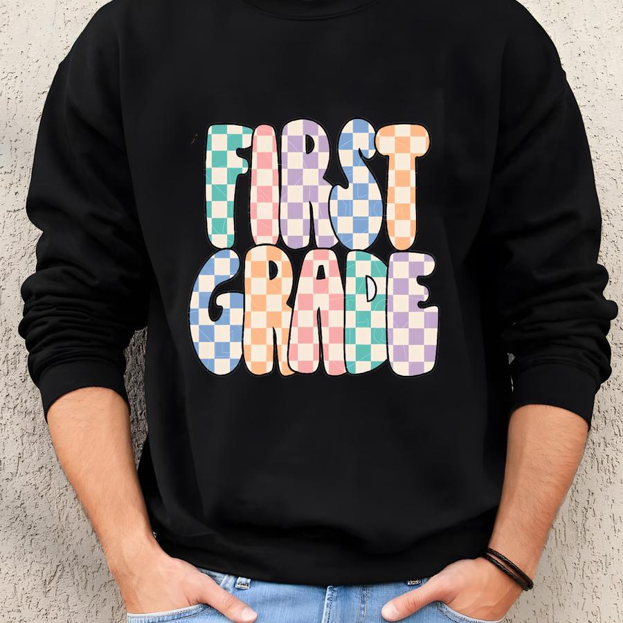 Retro First Grade Png | First Grade First Day Of School Png Back To School 1st Grade Png First Grade Teacher Shirt Png 1st Grade Shirt Png Sweatshirt
