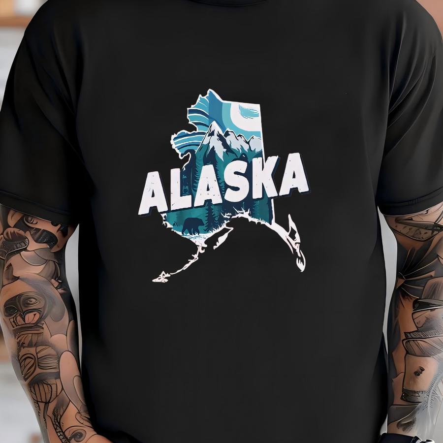 Alaska T Shirt, Alaska Lover Travel Tshirt, Alaska Map With Mountain And Bear Tee, Alaska Vacation Sweatshirt, Alaska Souvenir, Ak Sweater T-shirt