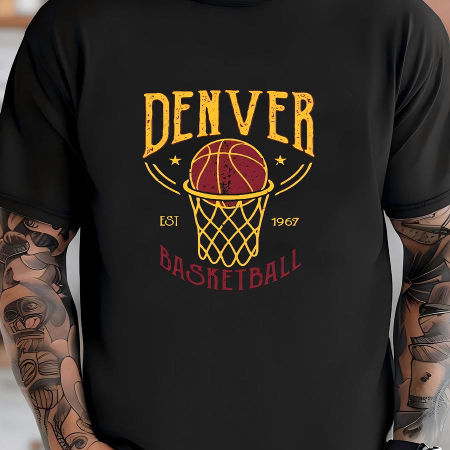 Denver Basketball Est 1967 90s Navy Sweatshirt, Vintage Denver Basketball Team Gameday Hoodie, Basketball Retro Shirt, For Dad, For Mom T-shirt