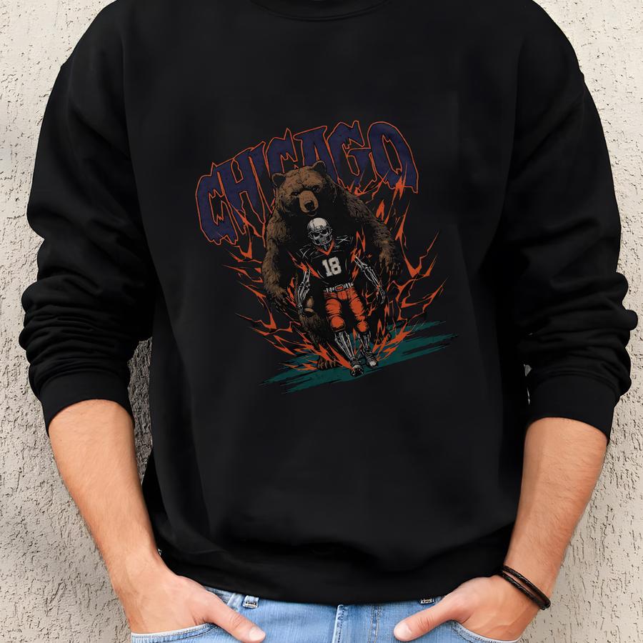Chicago Football Skeleton Graphic Tee - Vintage Bears Shirt Sweatshirt