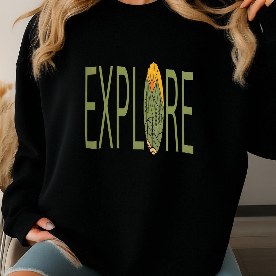 Explore Long Sved Tee, Camp, Outside, Outdoors Tee, Camping, Hike, Hiking, Mountains, Great Outdoors, Unisex Lightweight Long Sve Tee Sweatshirt