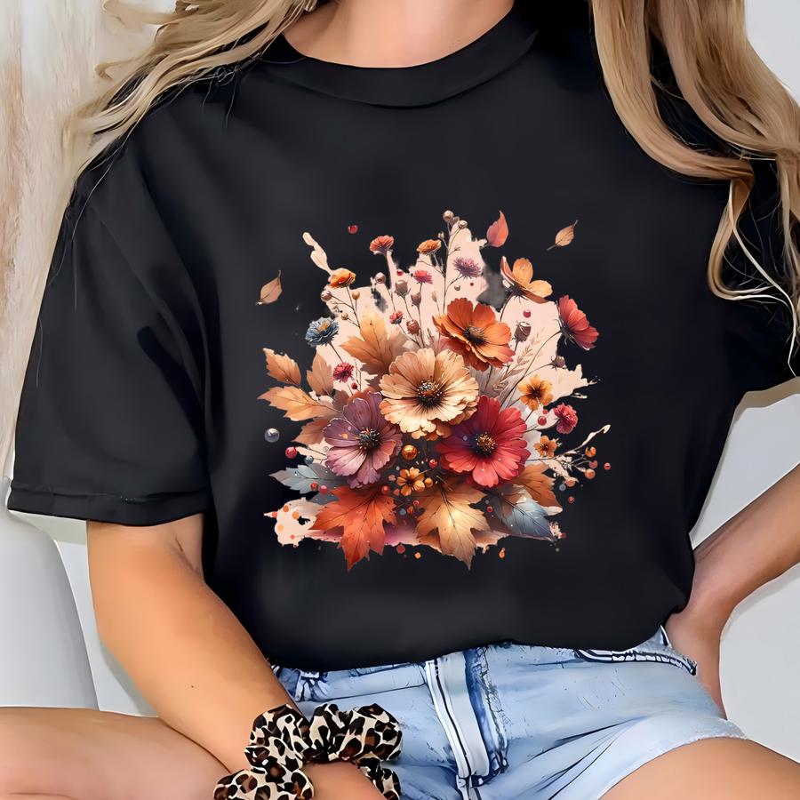 Cottagecore Fall Floral Hoodie: Pressed Wildflower Graphic Tee T-shirt