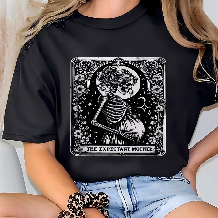 Skeleton Pregnancy Announcement Shirt, Baby Reveal Tarot Card Shirt, Halloween Mama To Be Gift, Skeleton Expectant Future Mom Mother Shirt T-shirt