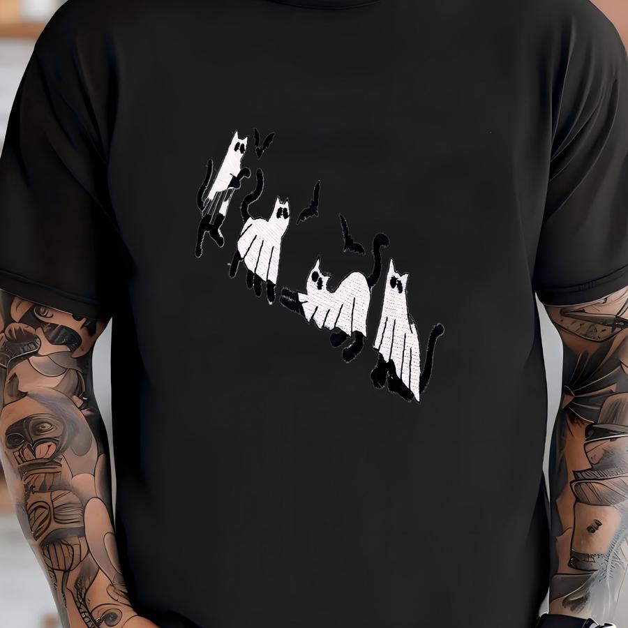 Ghost Cats Halloween Sweatshirt, Cute Ghost Hoodies, Fall Clothing, Halloween Cat Shirt, Cat Lover Sweater, Spooky Season Gift T-shirt