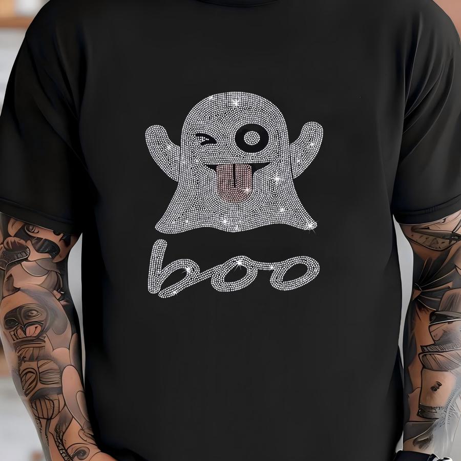 Boo Ghost Rhinestone Halloween Shirt: Creepy Trick Or Treat Tee T-shirt