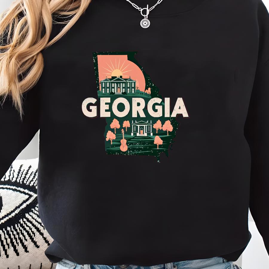 Retro Georgia T Shirt, Georgia Lover Gift Tshirt, Vintage Georgia State Tee, Georgia Travel Vacation Sweatshirt, Georgia State Map Sweater Sweatshirt