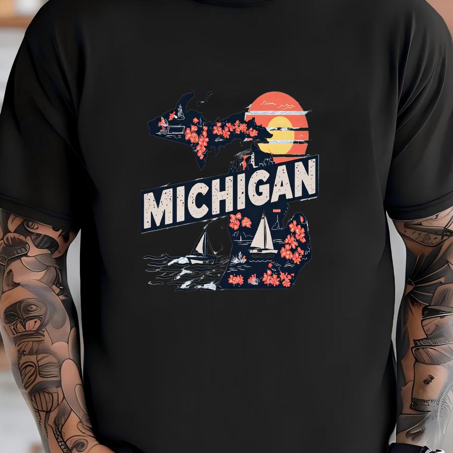 Retro Michigan State T Shirt, Michigan Lover Gift Tshirt, Michigan State Map Tee, Michigan Travel Tee, Home State Sweater, Michigan Souvenir T-shirt