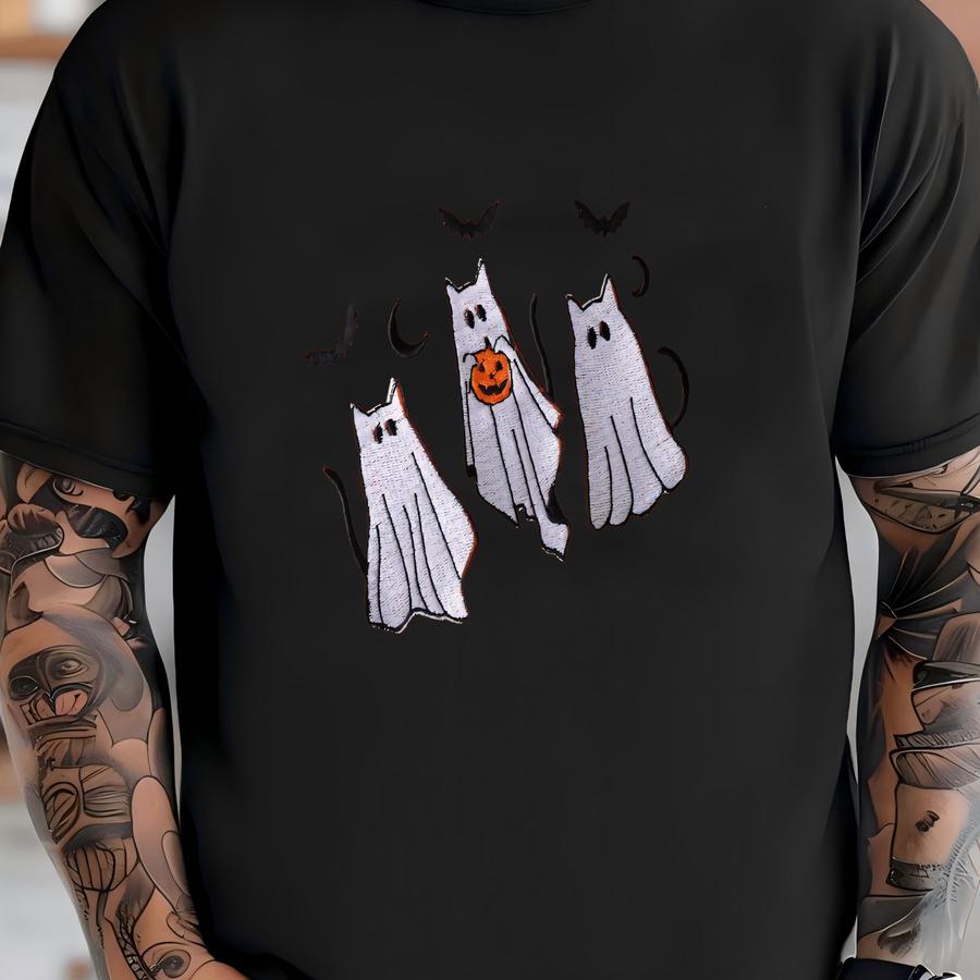 Ghost Cats Halloween Sweatshirt: Spooky Fall Crewneck T-shirt