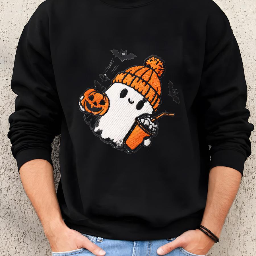 Ghost Sweatshirt: Coffee Lover, Halloween Crewneck Sweatshirt Ghost Sweatshirt: Coffee Lover, Halloween Crewneck Sweatshirt
