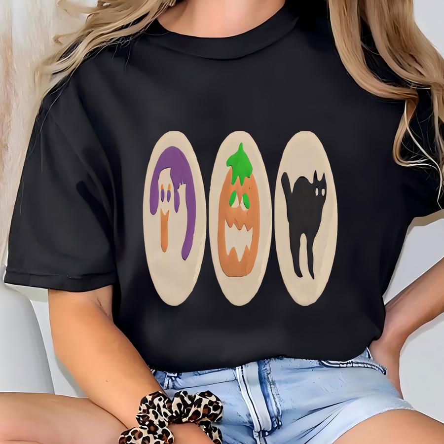 Halloween Sugar Cookie Sweatshirt, Spooky Season Sweatshirt, Cat Pumpkin Boo Ghost Crewneck, Halloween Cookies Sweater T-shirt