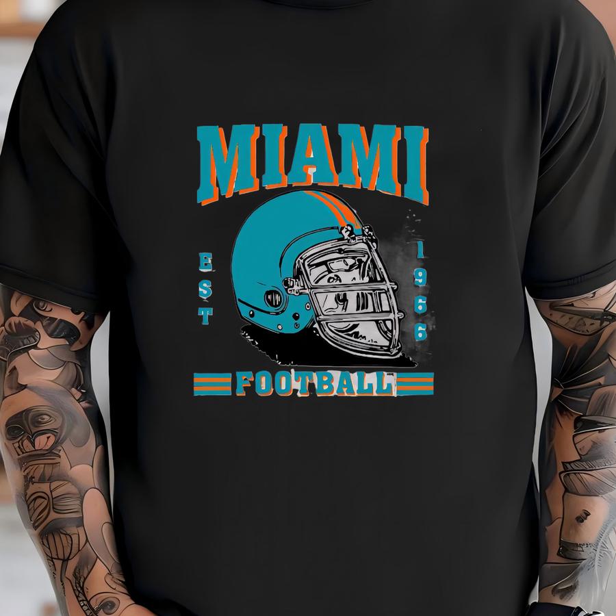 Miami Football Blue Est 1966 Retro Sweatshirt, Miami Football Team Helmet Vintage 90s Hoodie, American Football Sweatshirt, For Her, For Him T-shirt