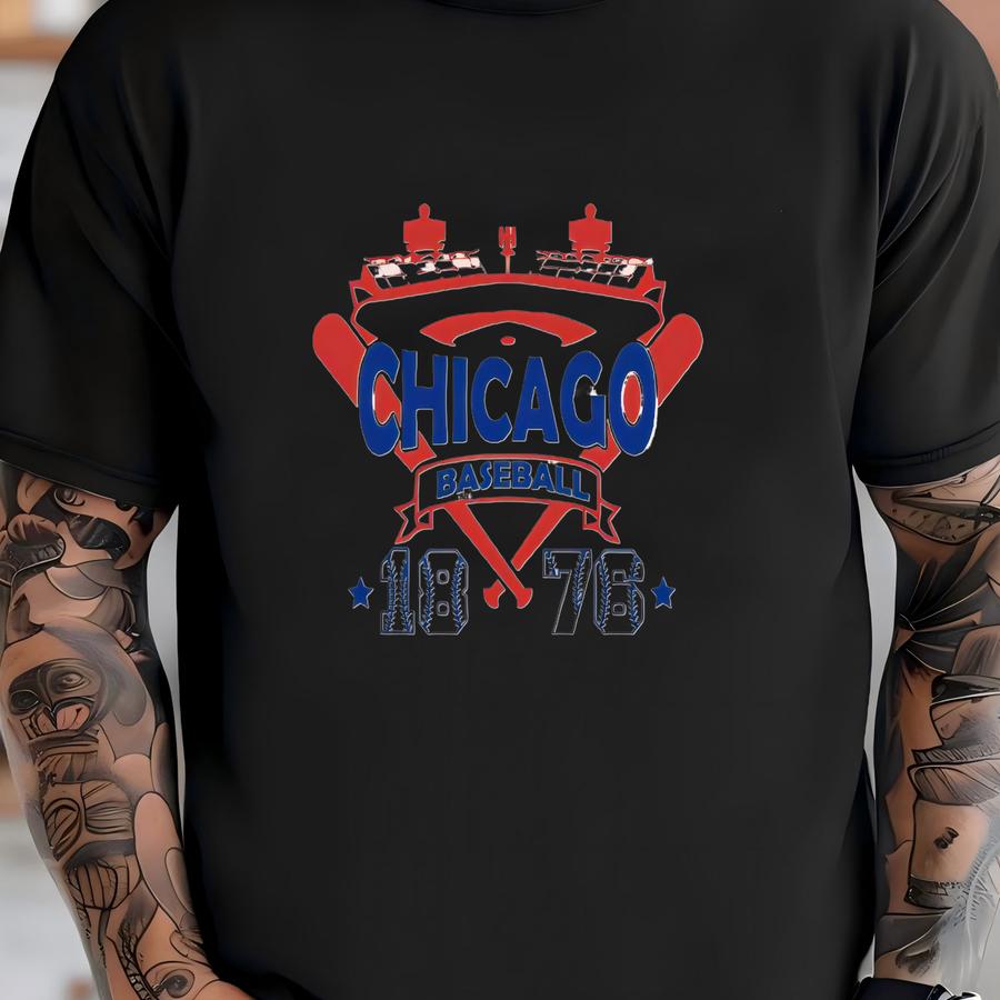 Chicago Baseball Blue And Red Vintage Stadium With Est Number 1876 Sweatshirt, Chicago Baseball Team Retro Hoodie, Baseball Mom Sweatshirt T-shirt