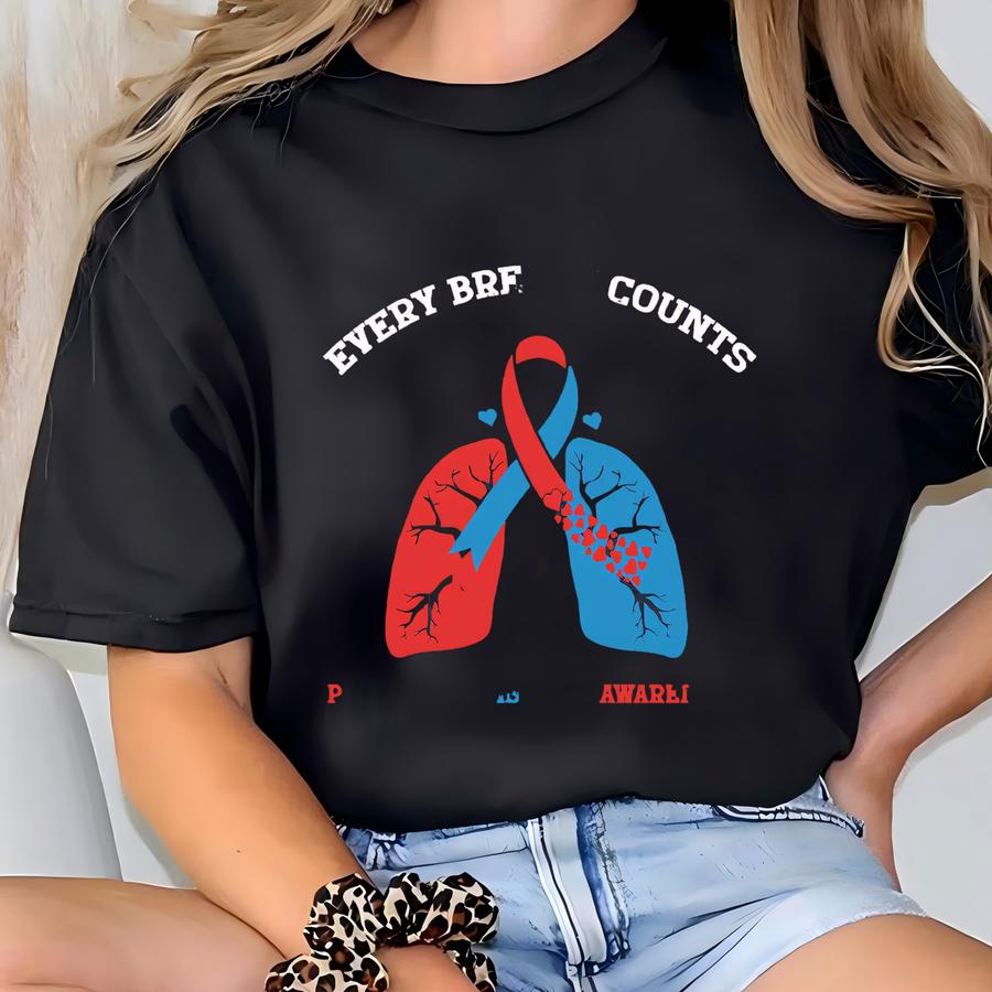 Every Breath Counts Pulmonary Fibrosis Awareness Shirt, Pulmonary Fibrosis Survivor Shirt, Awareness Ribbon Shirt, Red Blue Ribbon Gifts T-shirt