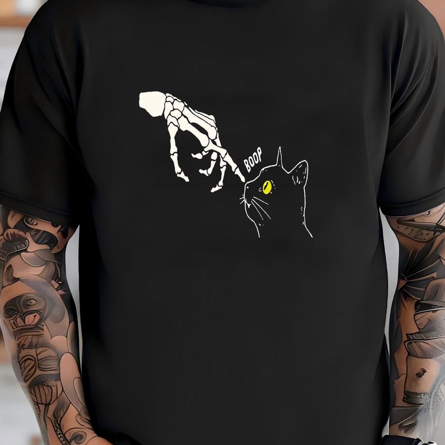 Skeleton Hand Cat Boop Sweatshirt: Funny Halloween Sweater T-shirt
