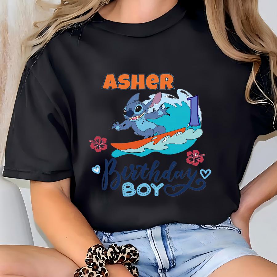 Custom Stitch Birthday Boy Shirt, Personalized Stitch Birthday Shirt,  Family Matching Birthday Stitch And Angel Hoodie, T-shirt