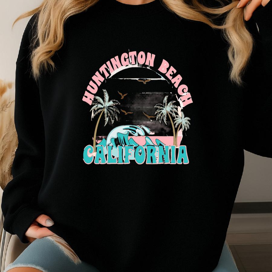 Huntington Beach California Beach T-shirt, Beach Tee, Retro Beach Design Short Sve Tshirt Youth Sizes! Sweatshirt