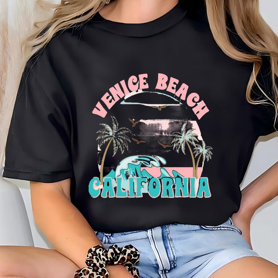 Venice Beach California Beach Hoodie, Beach Tee, Retro Beach Design Short Sve Tshirt T-shirt