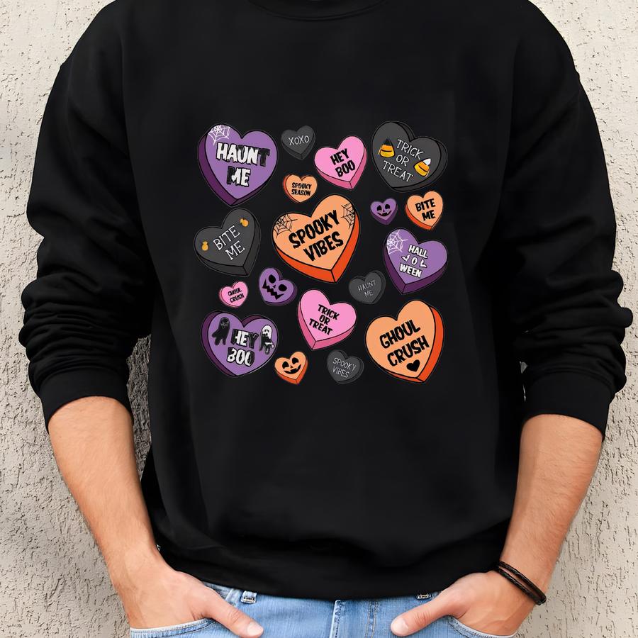 Retro Halloween Baby Romper Set: Candy Hearts, Bow Clip Socks Sweatshirt