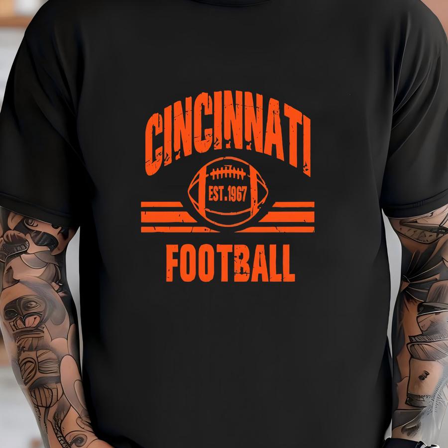 Cincinnati Football Est 1967 Vintage Comfort Color Dark Tshirt, Cincinnati Football Team Retro 90s Shirt, American Football Gameday Shirt T-shirt