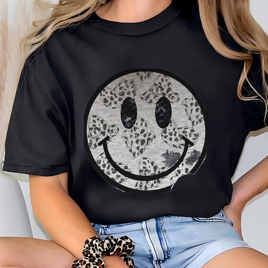 Cow Print Ghost Crewneck | Halloween Face Sweatshirt, Retro Hoodie, Crewneck, Let's Go Ghouls Crew, Graphic Hoodie, Boo T-shirt