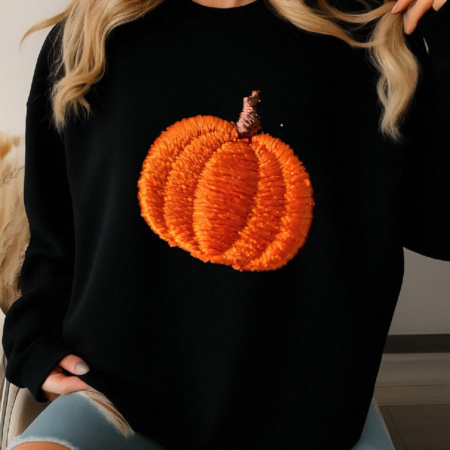 Mini 3d Puff Pumpkin Y Design - Tiny Puff Pumpkin Y - 3d Halloween Design - Puff Foam Y - Autumn Y Sweatshirt