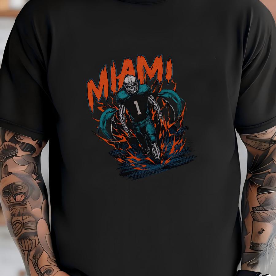 Miami Football Skeleton Graphic Tee - Vintage Dolphins Shirt T-shirt