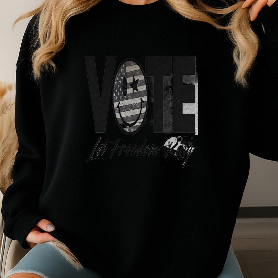 Vote Face Crewneck | Let Freedom Ring Sweatshirt, Patriotic, Face Crew, Retro Hoodie, Graphic Hoodie, Cute American Flag Crew Sweatshirt