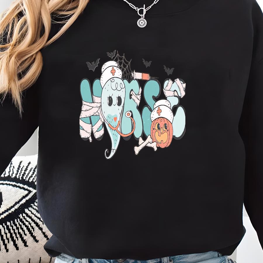 Cute Halloween Ghost Shirt, Halloween Women's Shirt, Fall Shirt, Halloween Party Shirt, Spooky Season Shirt, Autumn Shirt, Retro Ghost Sweatshirt