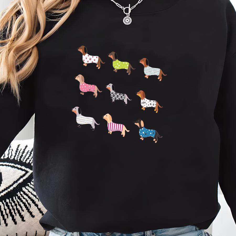 Dachshunds In A Row Shirt, Cute Dachshund Lover Gift, Dachshund T-shirt, Long Sve Tee Or Sweatshirt, Youth Sizes, Girls Dachshund Shirt Sweatshirt