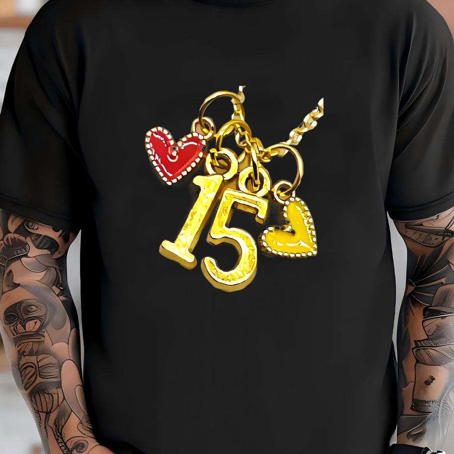 Gold 15 Mahomes Kansas City Charm Necklace Kc Football Necklace T-shirt