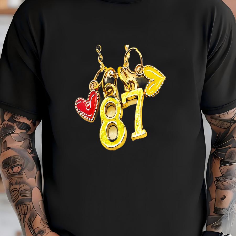 Gold 87 Travis Kelce Kansas City Charm Necklace Kc Football Necklace T-shirt