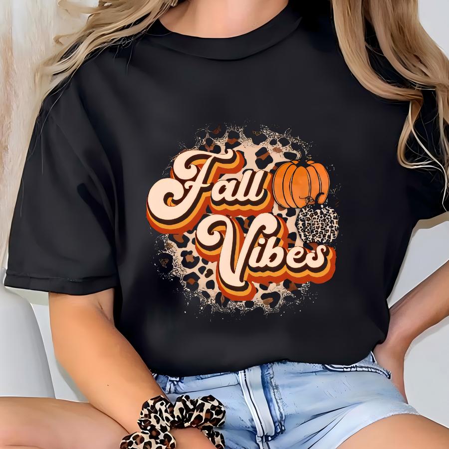 Fall Vibes Leopard Retro Shirt, Fall Shirt, Thanksgiving Shirt,o Pumpkin,fall Vibes,thankful Grateful Shirt, Thanksgiving Shirts T-shirt