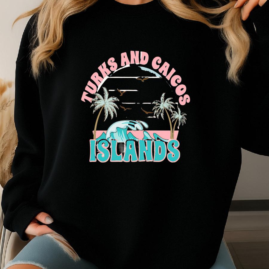 Turks Caicos Islands Beach T-shirt, Beach Tee, Retro Beach Design Short Sve Tshirt Sweatshirt
