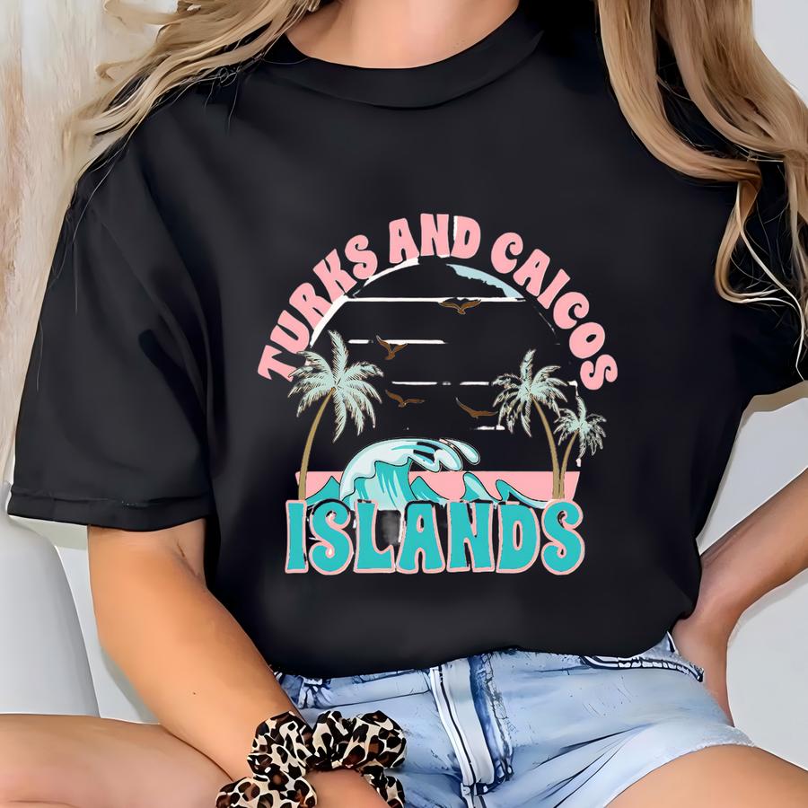 Turks Caicos Islands Beach Hoodie, Beach Tee, Retro Beach Design Short Sve Tshirt T-shirt
