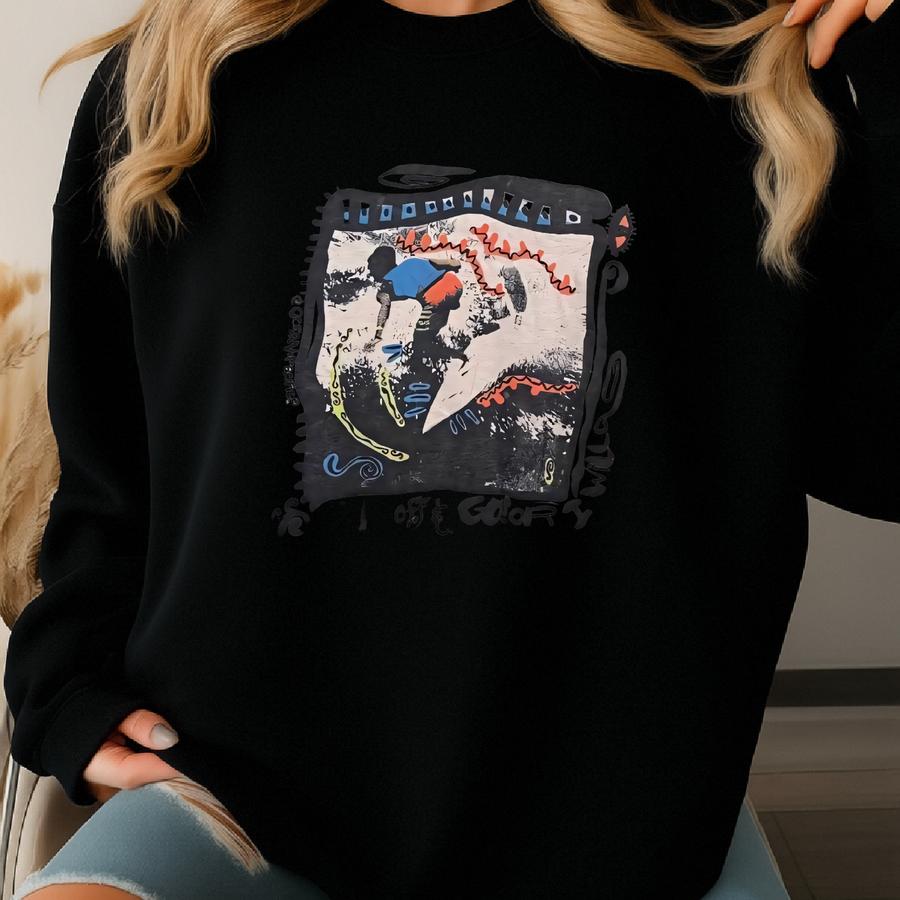 Vintage 1980's Op Ocean Pacific Graphic T-shirt Sz Xl Surfing Lt Blue Sweatshirt