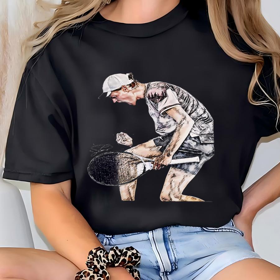 Jannik Sinner Poster Wall Art Print Tennis Player Poster Tennis Canvas Print Framed Poster Tennis Lover Gift Modern Sports Home Decor G88 T-shirt