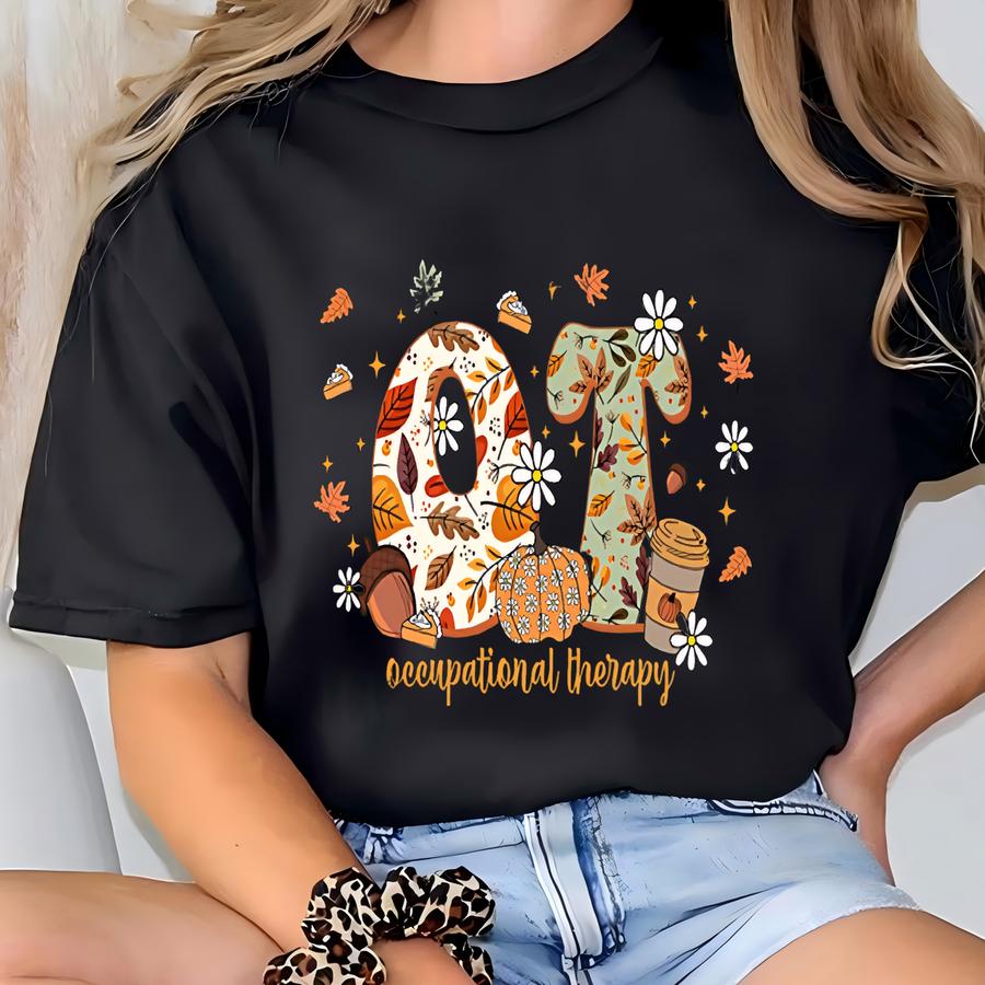 Occupational Therapy Fall Sweatshirt, Occupational Therapist Fall Shirt, Falling For Ot, Custom Job Slp Ot Sweater, Pumpkin Flower Ota Shirt T-shirt