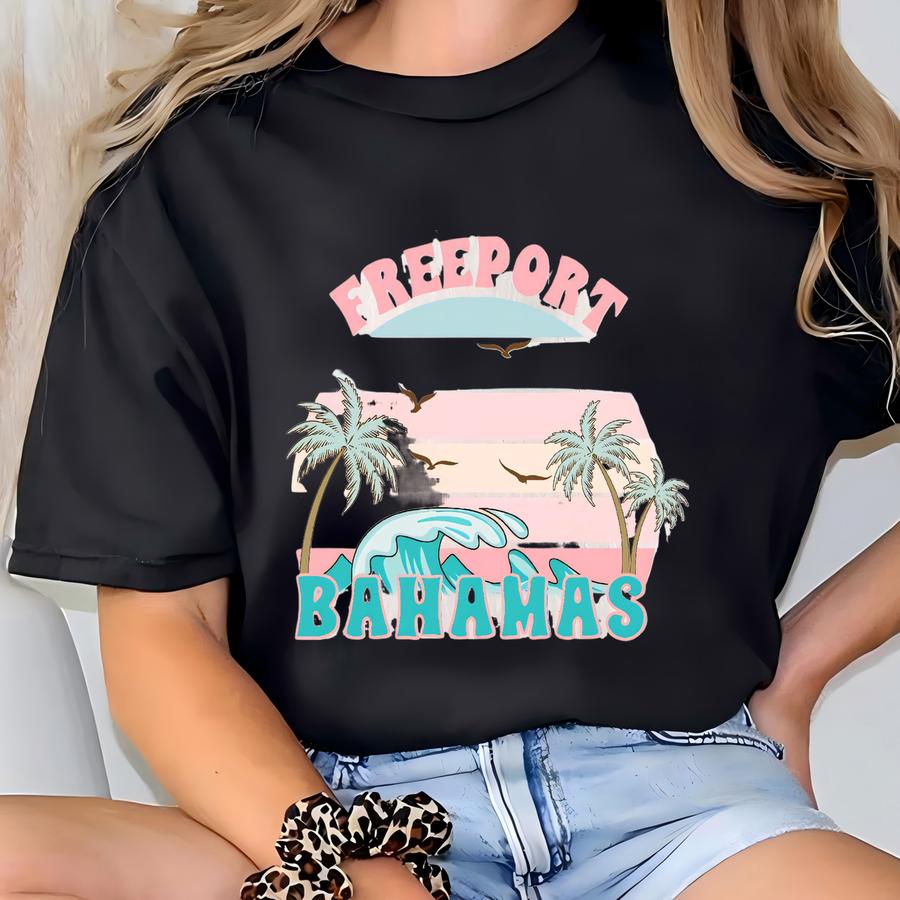 Freeport Bahamas Beach Hoodie, Beach Tee, Retro Beach Design Short Sve Tshirt T-shirt
