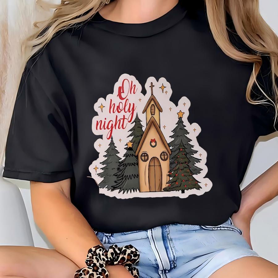 Christmas Oh Holy Night Christian Sticker God Sticker Bible Verse Sticker Christmas Tree Sticker Christian Faith Sticker Holiday Sticker T-shirt