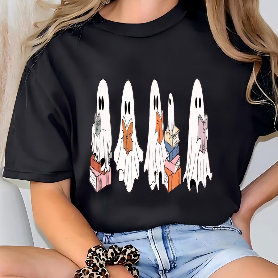 Minimalist Ghost Book Tshirt, Teacher Halloween Shirt, Ghost Reading Shirt, Librarian Shirt, Reading Shirt, Teacher Back To School Shirt T-shirt