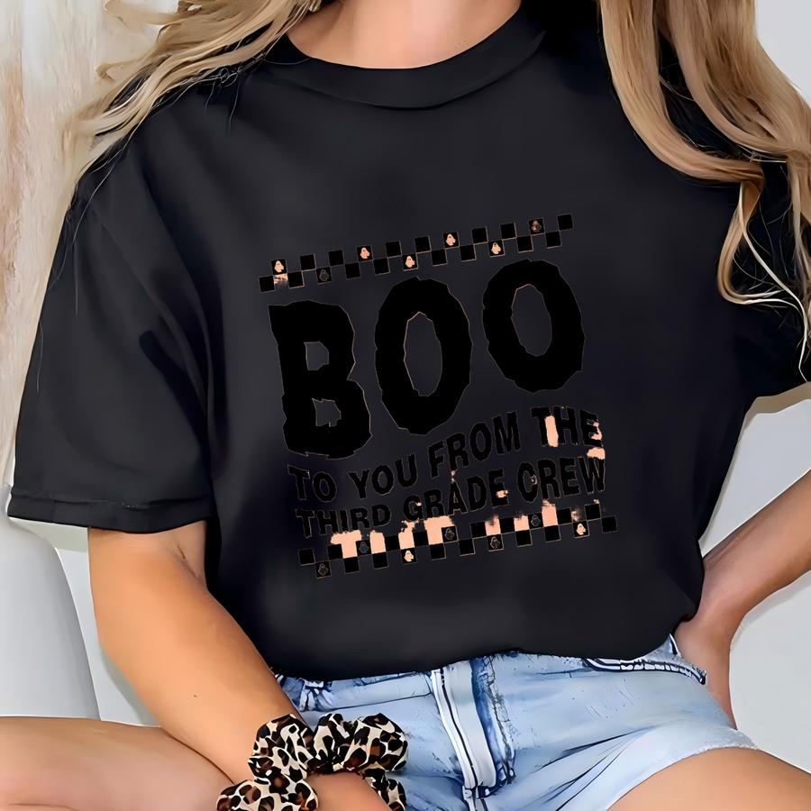 Boo To You From The Third Grade Crew - Matching Halloween Team Shirt For Third Grade Teachers, Cute Retro Halloween 3rd Grade Teacher Shirt T-shirt