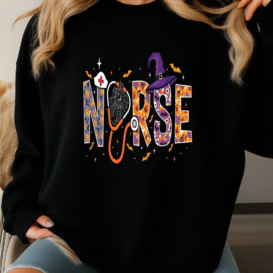 Halloween Ghost Nurse Shirt: Spooky Season T-shirt Sweatshirt