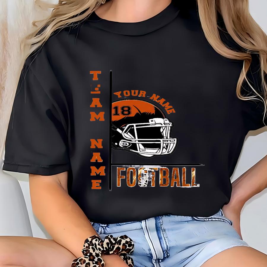 Custom Football Mom Hoodie: Personalized Name Number, Helmet Design T-shirt