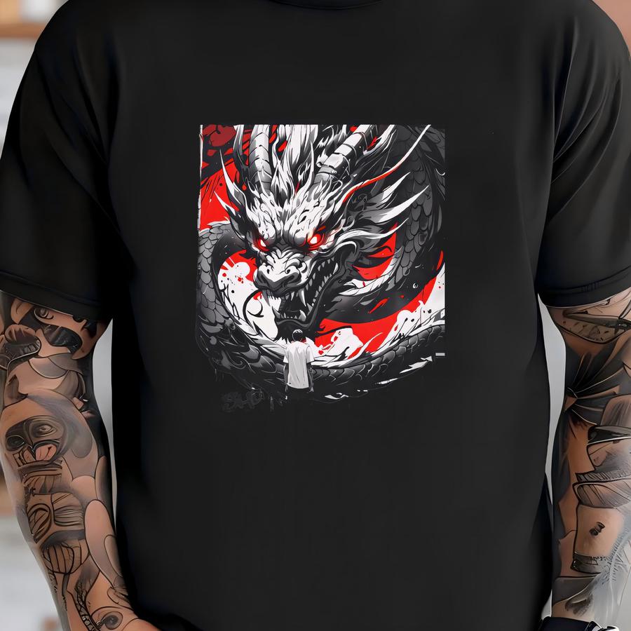 Anime Graffiti Tee - Unisex Adult Hoodie With Street Style Design - Urban Dragon - Japanese Dragon Art - Graphic Tee T-shirt