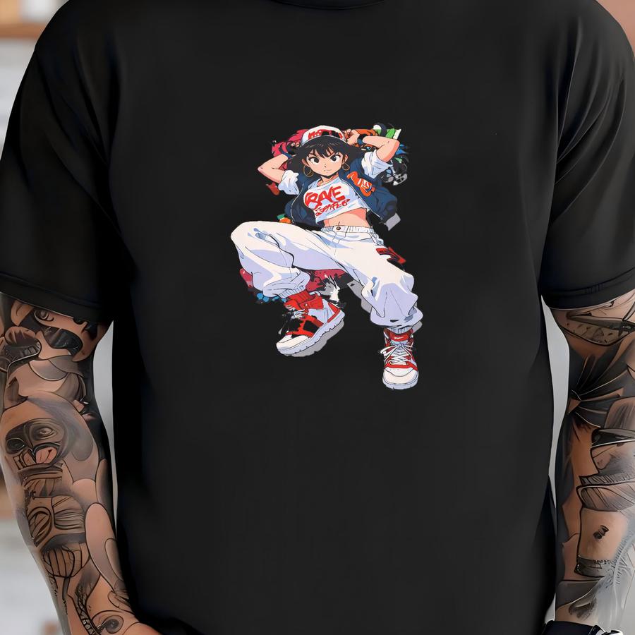 Anime B-girl Tee - Unisex Adult Hoodie With Vibrant Graffiti-style Breakdancing Art - Urban Hip Hop Design - Graphic Tee T-shirt