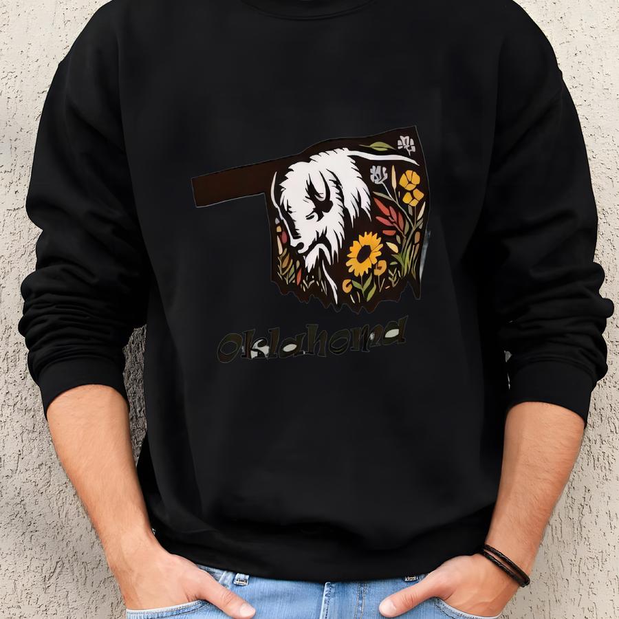Oklahoma State T-shirt With Bison, Oklahoma Lover Gift, Home State Shirt, Oklahoma Crewneck Tee, Oklahoma Travel Souvenir Apparel Sweatshirt Oklahoma State T-shirt With Bison, Oklahoma Lover Gift, Home State Shirt, Oklahoma Crewneck Tee, Oklahoma Travel Souvenir Apparel Sweatshirt